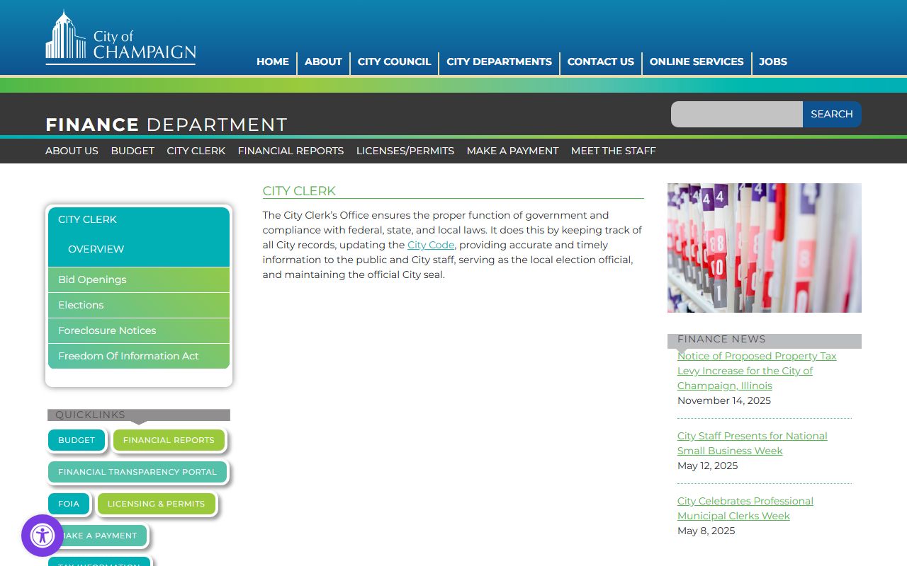 Champaign city clerk page for residents directory searches