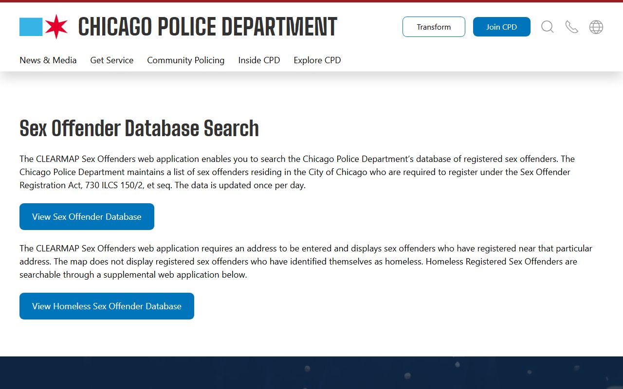 Chicago Police CLEARMAP sex offender database search for residents directory