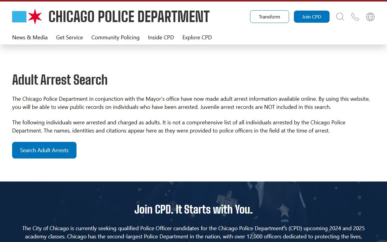 Chicago Police Department adult arrest search for residents directory