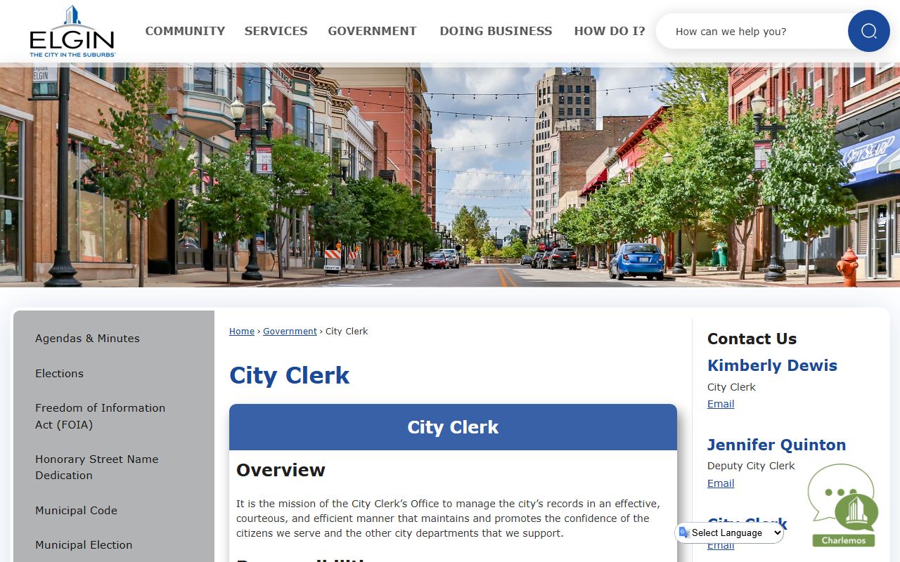 Elgin City Clerk office page for residents directory searches
