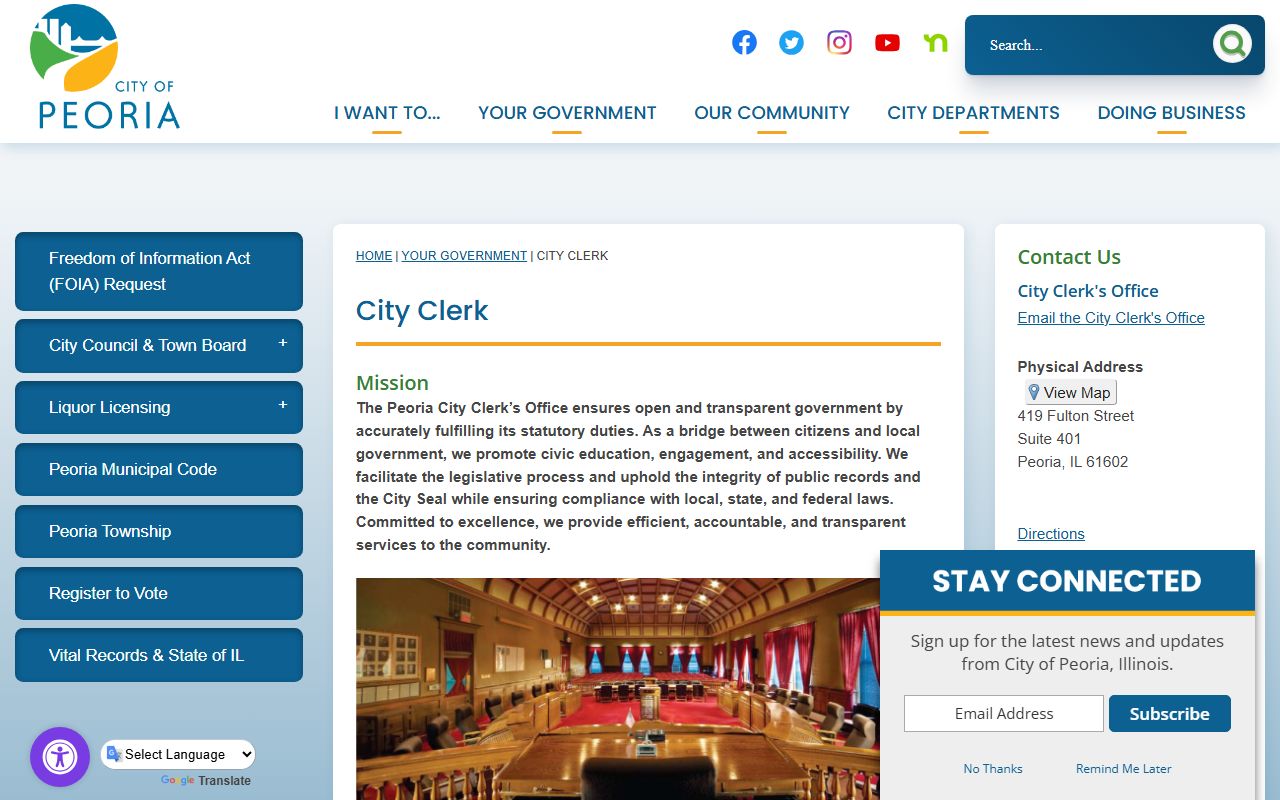 Peoria City Clerk office portal for Peoria residents directory records