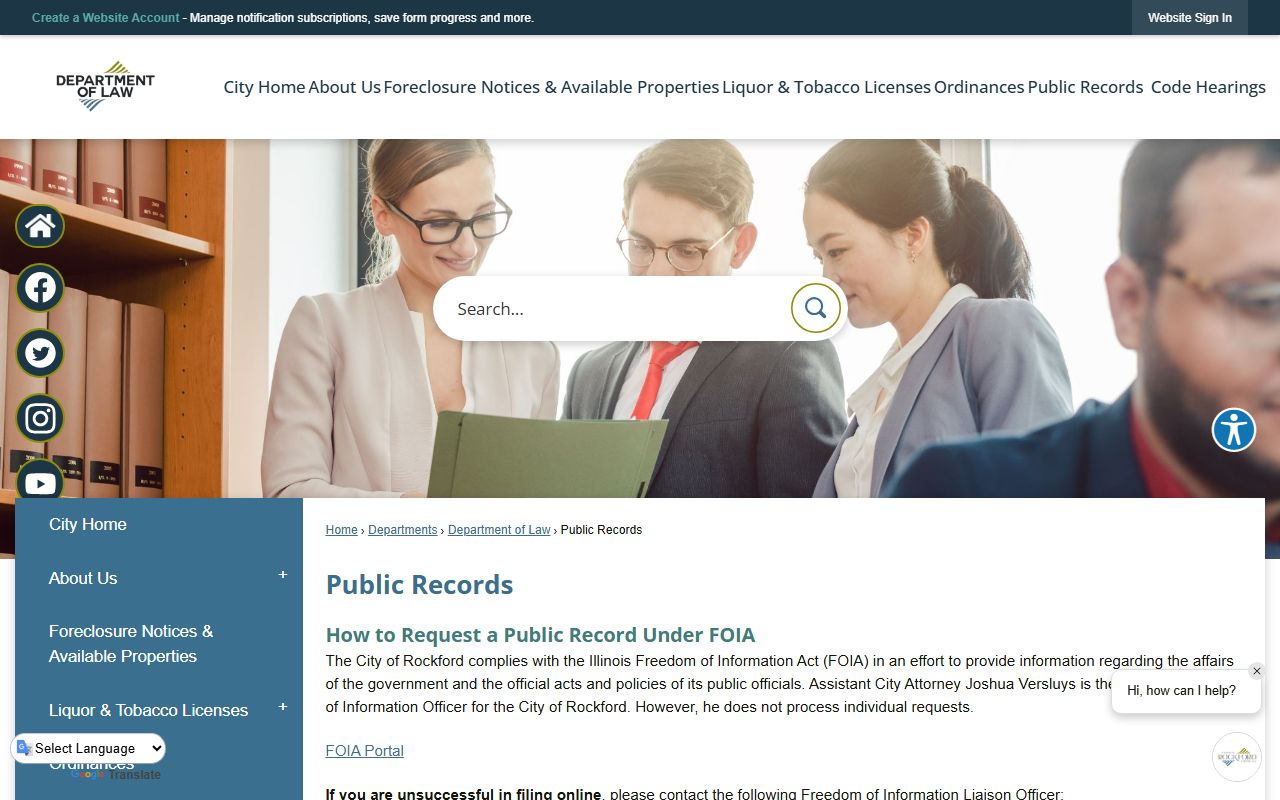 Rockford city public records page for residents directory searches