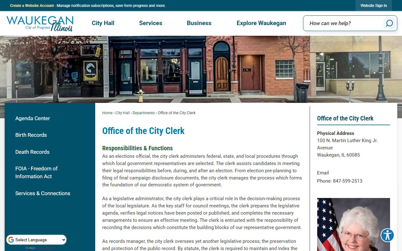 Waukegan City Clerk office page for residents directory records