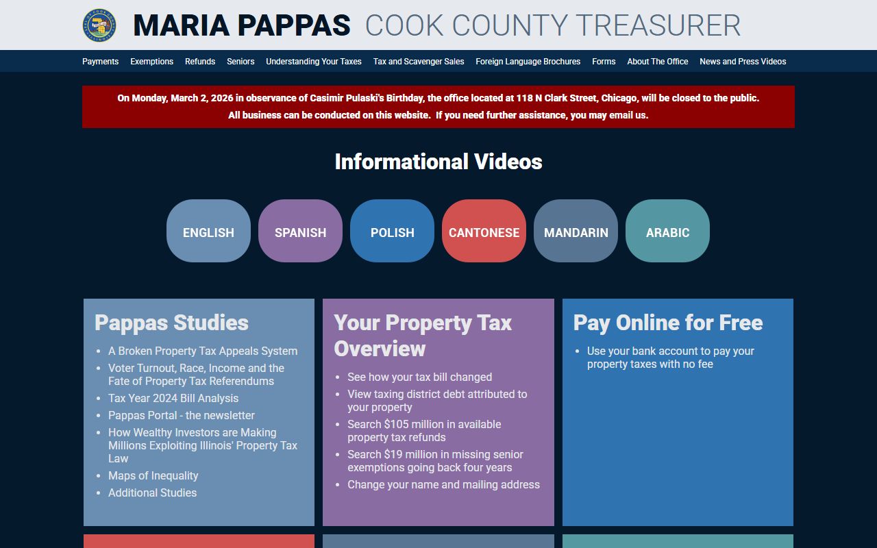 Cook County Treasurer tax payment residents directory