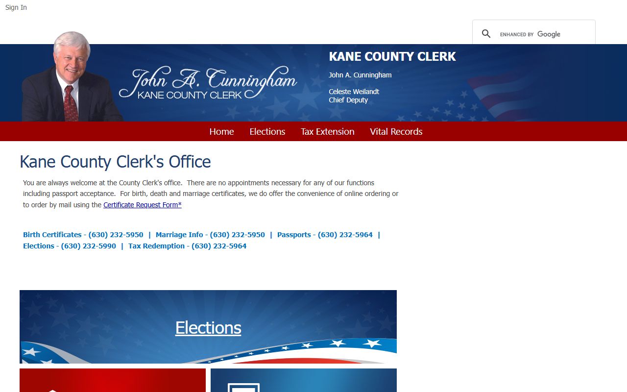 Kane County Clerk website residents directory services