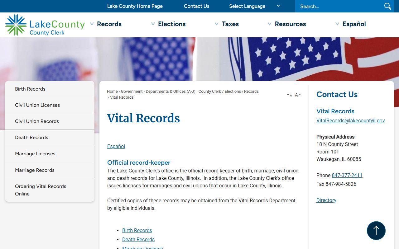 Lake County vital records residents directory page