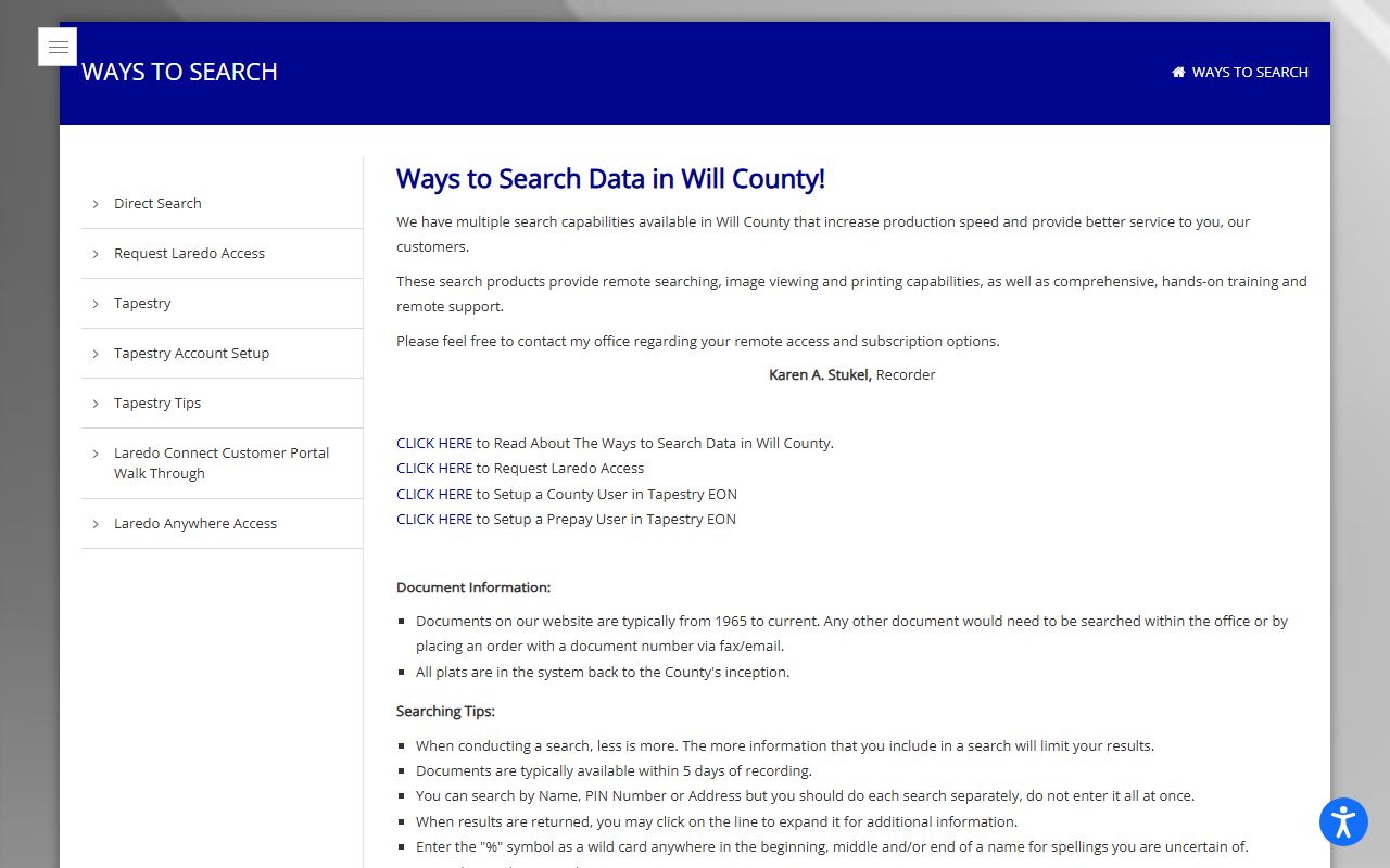 Will County Ways to Search residents directory page
