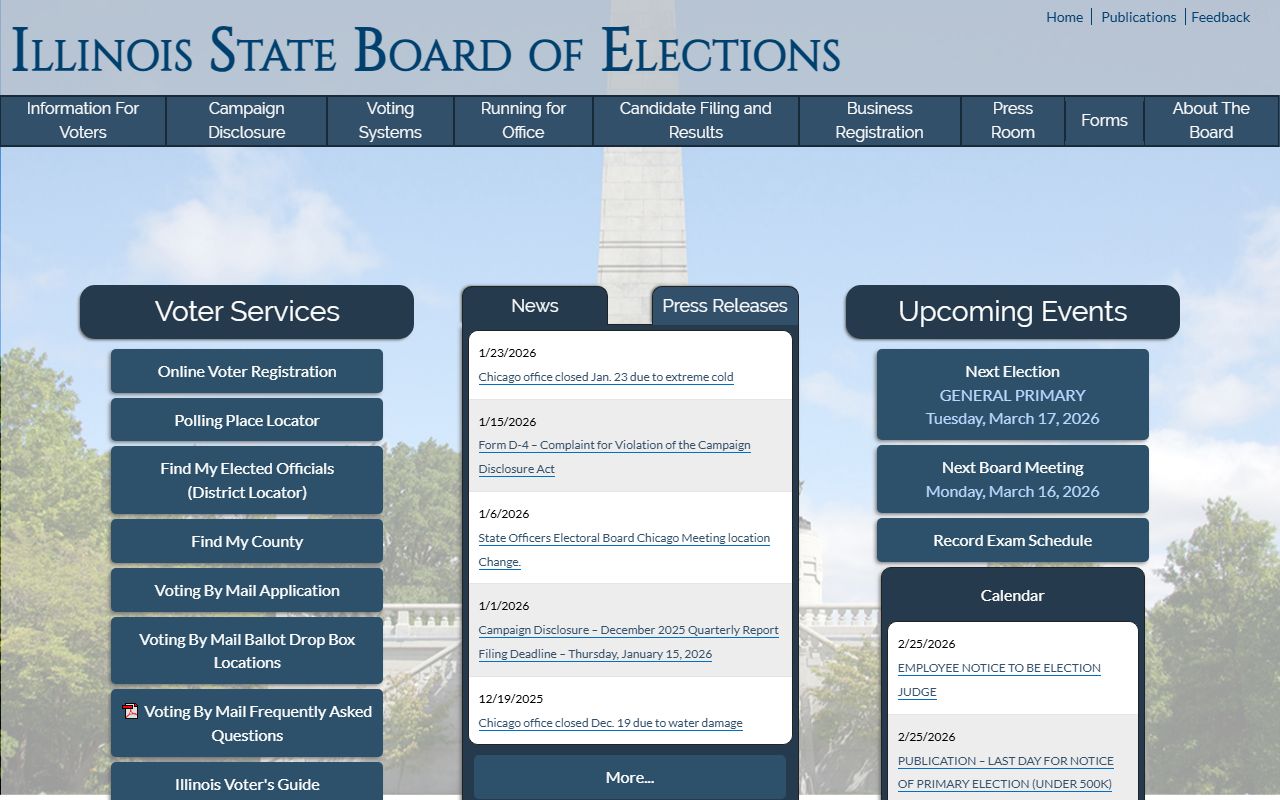 Illinois State Board of Elections residents directory page